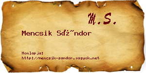 Mencsik Sándor névjegykártya